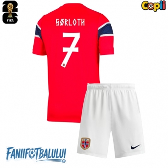 Norvegia Alexander Sorloth #7 Echipament de Fotbal Replică Mondial 2026 Copii Acasa (+ Șorturi)